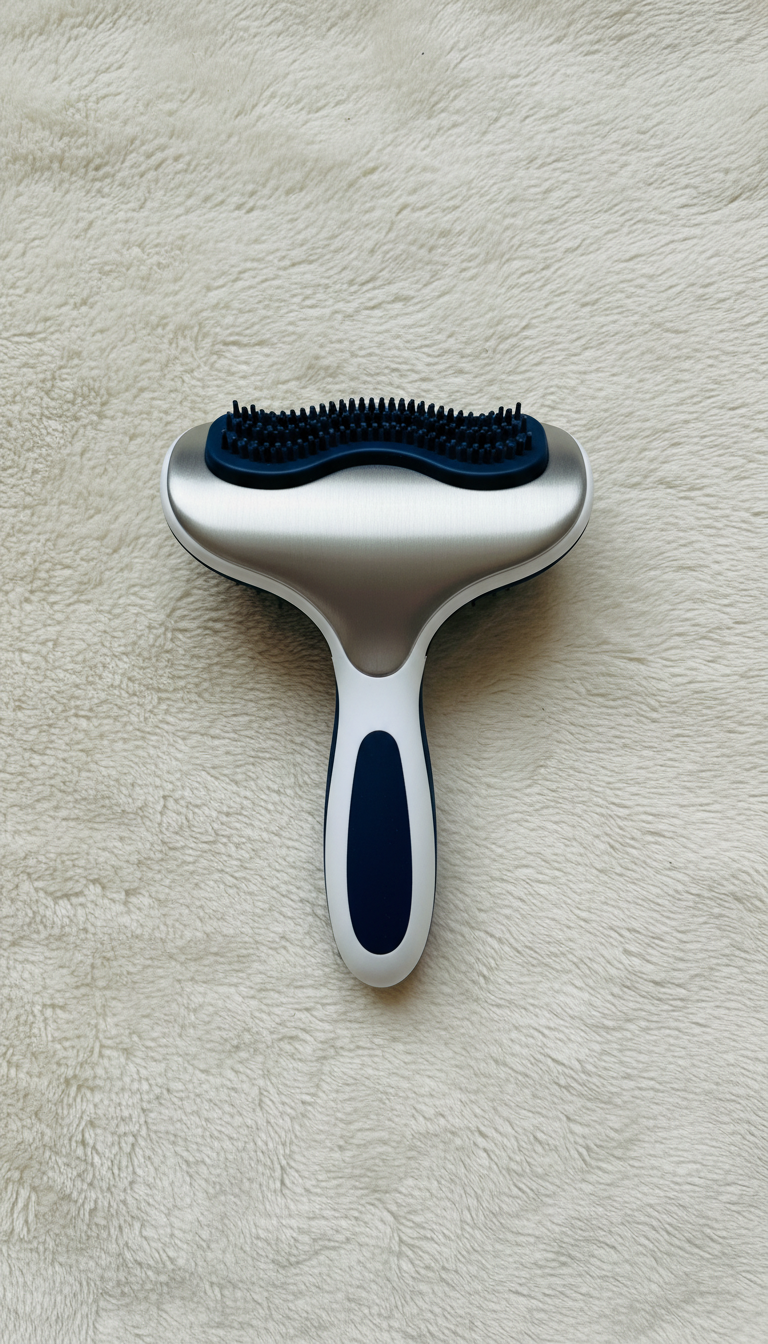 Ergonomic Pet Grooming Brush, front view on neutral background