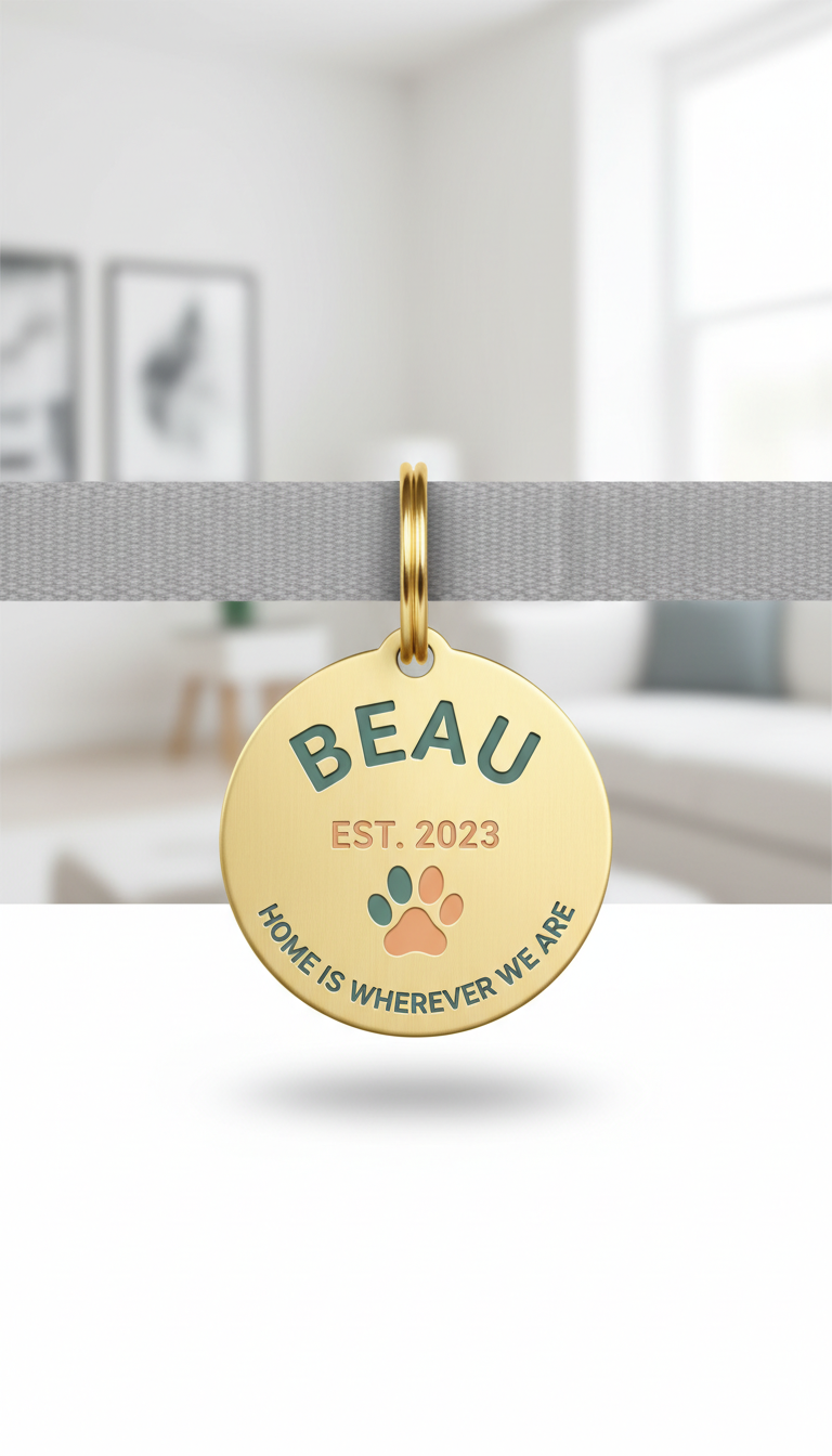 Round Gold Metal Pet ID Tag