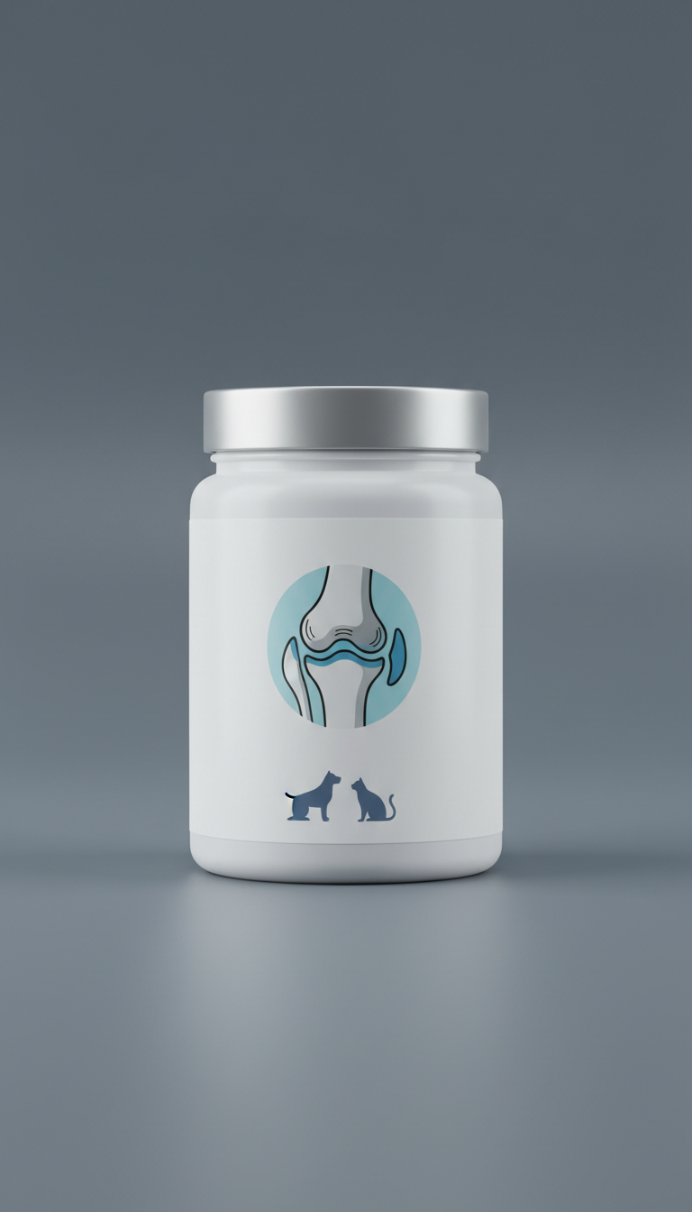 Pet Joint Health Supplement Jar, front view on neutral background