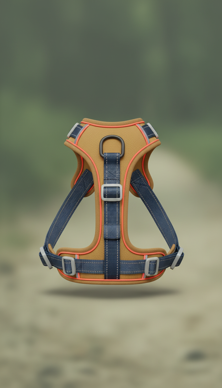 Sporty Dog Harness with Reflective Trim, front view on neutral background